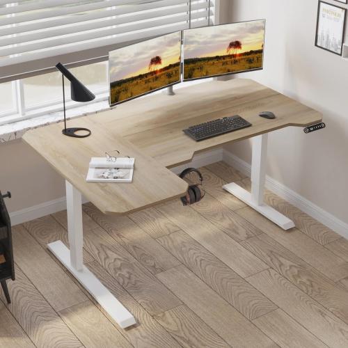 Color brown Daycia Height Adjustable L-Shape Standing Desk electric