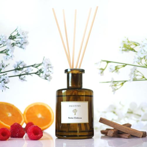PRISTINE Swiss Château/Inspired by Hilton Reed Diffuser - Home & Bathroom | Fresh Cut Rose Tangerine Cedarwood Oil Reed Diffuser Set | Oil & Reed Diffuser Sticks Home & Office Decor Fragrance Gift