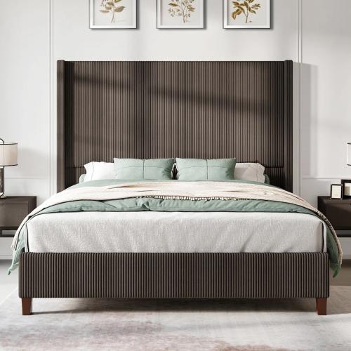 Dunwoody Upholstered Wingback Queen Size Platform Bed,Brown