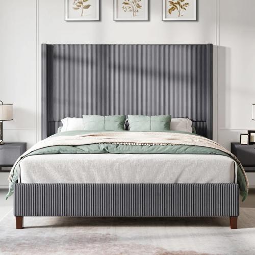 Dunwoody Upholstered Wingback Queen Size Platform Bed,Gray