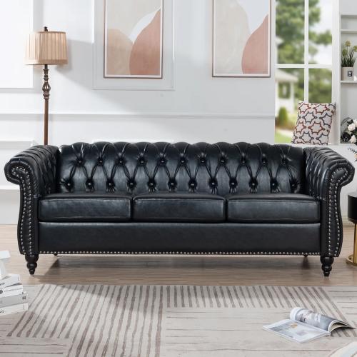 Black Faux Leather Sofa 3 Seater