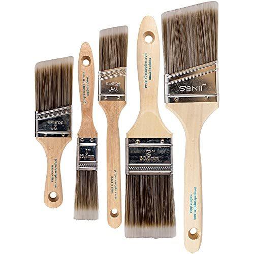 Pro Grade Paint Brushes 5-Piece Paint Brush Set: Flat & Angle Brushes for Latex and Oil Paints Stains Interior & Exterior Home Improvement