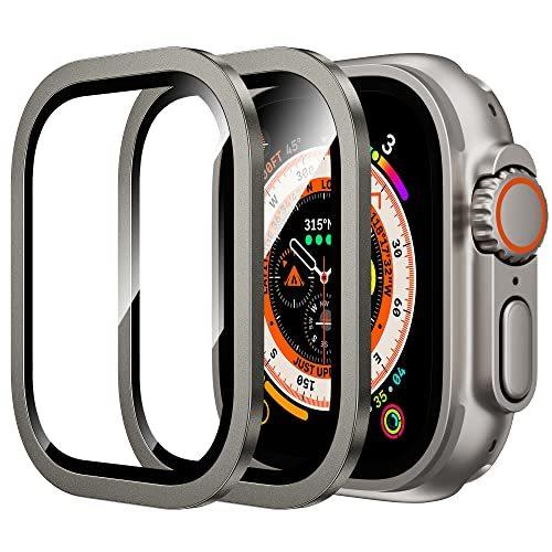 WSKEN for Apple Watch Ultra 2/Ultra Screen Protector 49mm9H Tempered Glass + Titanium Alloy Frame [Keep Original] [Touch Sensitive] Lightweight Protective Film iwatch 2 PackOriginal