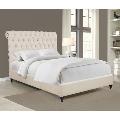Size King Color White Upholstered Platform Bed with Tufted Wingback Headboard