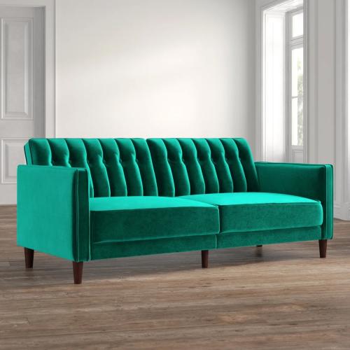 Perdue 81.5 Velvet Square Arm Convertible Sofa Green