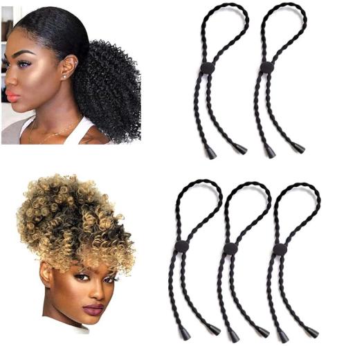 LIFEFUN 5PCS New Adjustable Hair Ties Long Headband for Natrual HairThick HairKinky & Curly Hair Afro Puff Pnoytail Hair Holder for Womens (Style B-BLACK-5PCS)