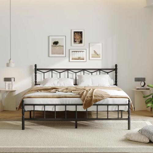Size King Heavy Duty Metal Bed Frame, Mattress Foundation, No Box Spring Needed, Noise Free