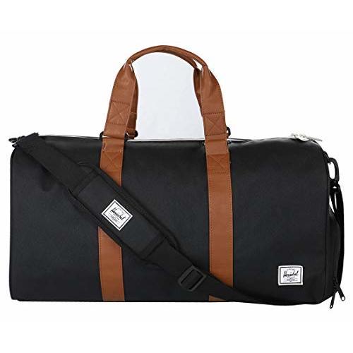 Herschel Novel Duffel Bag, Black/Tan Synthetic Leather, Mid-Volume 33.0L