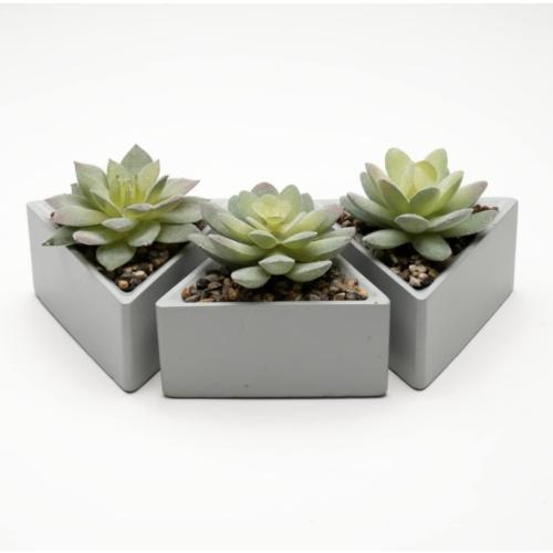 VIVERIE Small Fake Succulents in Pots, Mini Succulents Plants Artificial-3Pc, Green Artificial Faux Succulents for Home Decor Indoor/Room/Office Desk-Triangular Pot
