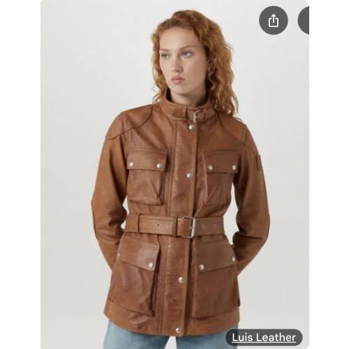 XXL Luis Leather Women Jacket Tough Long Spicy Look Real Genuine Lambskin Walnut