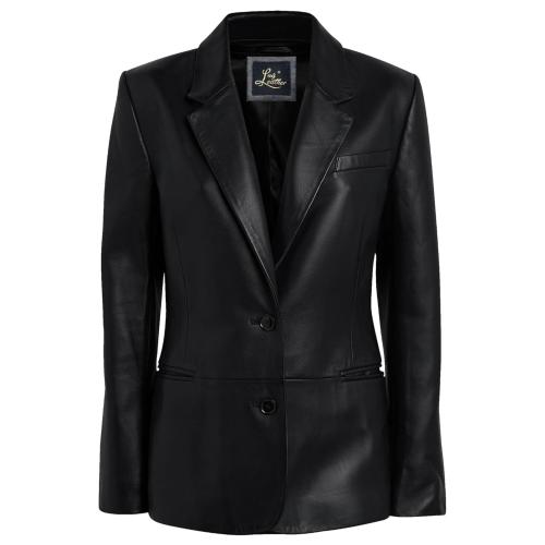 XL Unleash Your Style Black's 2-Button Casual Coat, Long Sleeves Suit Lambskin Leather Blazer for Women