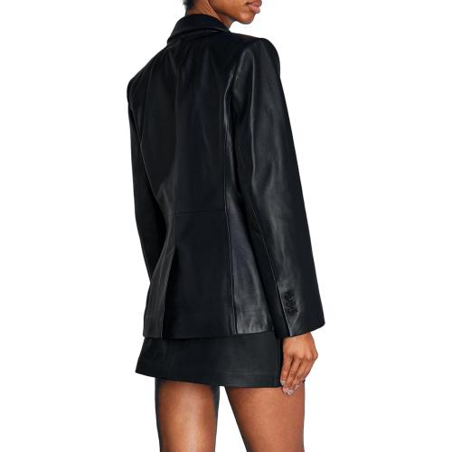 XL Unleash Your Style Black's 2-Button Casual Coat, Long Sleeves Suit Lambskin Leather Blazer for Women