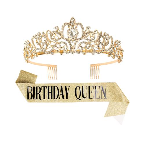 Velscrun Happy Birthdayrt Queen AB Silver Tiara Crowns for Women,  Sash, Party Favors & Decorations