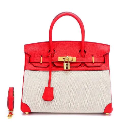 Handcrafted Genuine Leather Handbag&Shoulder Bag-Top-Grade Cowhide, Large Capacity, Adjustable Strap, Annual New  ( see the pictures for the color , red and cream)