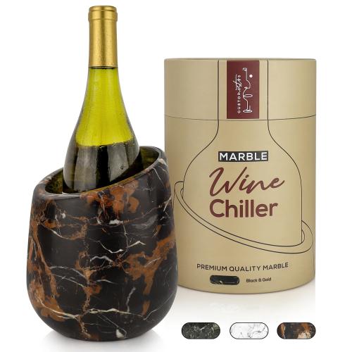 Gusto Nostro Marble Wine Chiller Bucket - 750ml Wine Bottle Cooler and Champagne Chiller for Party, Kitchen, Bar Cart Decor to Chill & Keep Bottles Cold with Unique Wine Lovers Gift Box (Black Zebra)