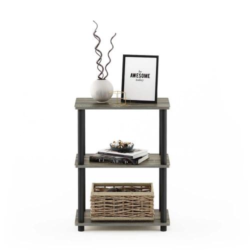 25.04 in. French Oak Gray Plastic 3-shelf Etagere Bookcase with Open Back