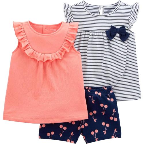 Simple Joys by Carter's baby-girls 3-piece Playwear Set 3T Navy Stripe/Cherry/Peach