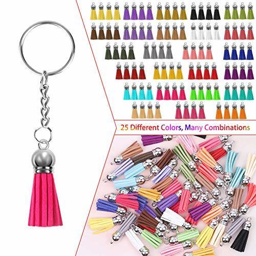 cridoz Tassel Keychain 400pcs Key Chains and Tassels Set includes keychain Tassels Key Chain Rings Jump Rings and Screw Eye Pins for Acrylic Keychain Blanks Resin Keychain and DIY Craft