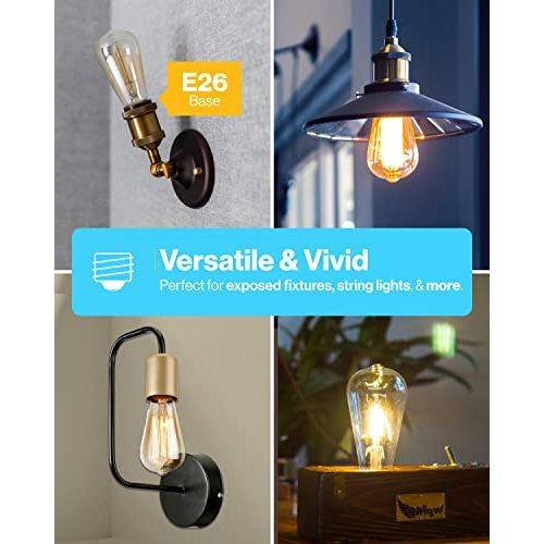 Sunco 4 Pack 60W Vintage LED Edison Bulbs Equivalent 8.5W CRI92 800 Lumens Dimmable ST64 Filament 2700K Soft White E26 Medium Base Light Bulbs High Brightness Clear Glass Waterproof - UL