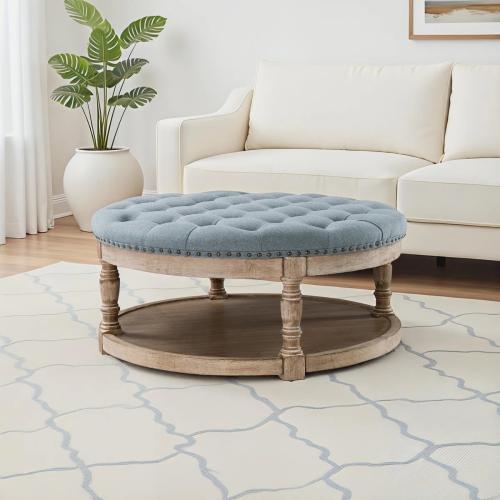 Kat 35W Farmhouse Upholstered Storage Button-Tufted Ottoman