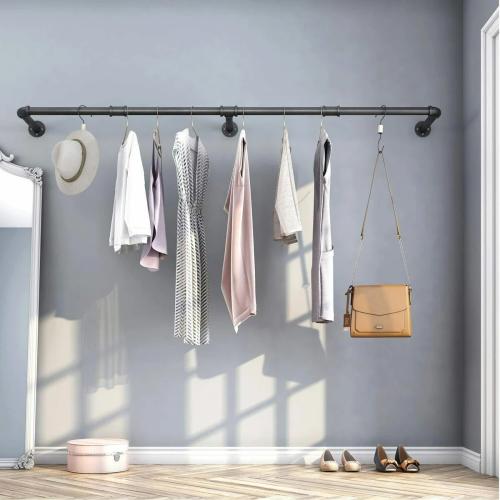Color Black Size  70.8'' Metal Wall Mounted Clothes Rack