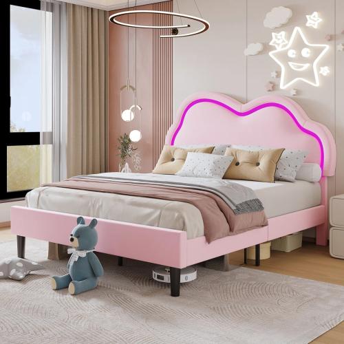 Twin Landover Upholstered Platform Pink Cloud Bed
