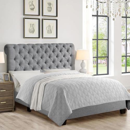 Size Queen Color Grey Upholstered Platform Bed with Tufted Wingback Headboard