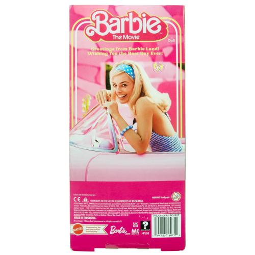 Barbie The Movie Doll Margot Robbie as Collectible Doll Wearing Pink & White Gingham Dress with Daisy Chain Necklace