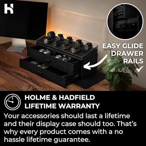 Holme & Hadfield Premium 17-Slot Wooden Watch Display Case – Extra Large Handcrafted Men’s Watch Box with Two Drawers – Valentine's Day Gift for Crazy Collectors – Luxury Built to Last