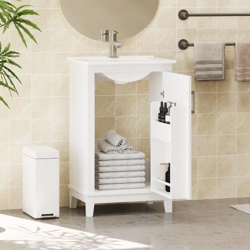 Size 20 Color White  Transitional Freestanding Small Bathroom Vanity Cabinet With White Ceramic Sink