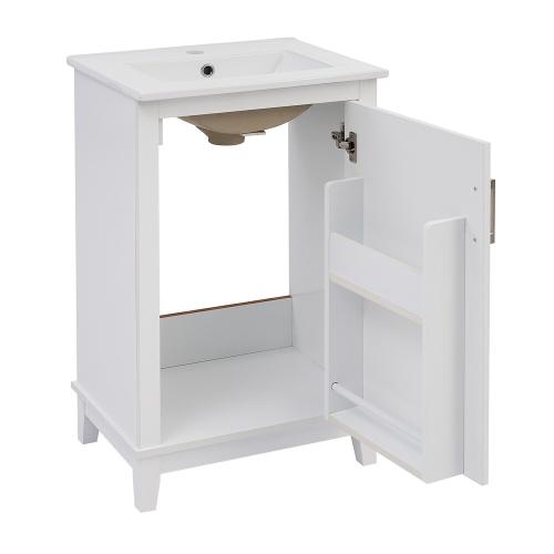 Size 20 Color White  Transitional Freestanding Small Bathroom Vanity Cabinet With White Ceramic Sink