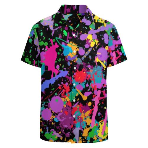 LARSD 80s Shirts for Men Neon Shirt Colorful Clothes 90s Outfit Glow Party Shirt 80s Splash Colorful XL
