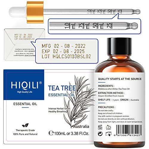 HIQILI Tea Tree Oil for Skin Toenail Fungus Hair Restoration Added to Shampoo Body wash Foot Soak Use - 3.38 fl. oz.