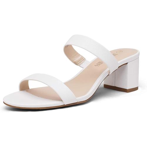 DREAM PAIRS Women's Two Strap Open Toe Low Block Chunky Heels Sandals Dress Pumps Shoes 9.5 White/Pu