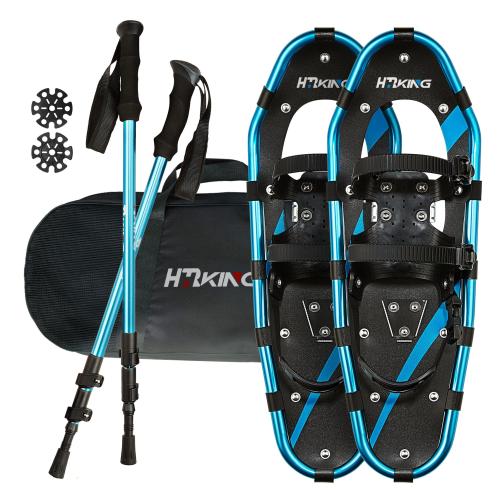 HRKING Mens Snowshoes SetYouth Snowshoes with Trekking PolesCarrying Tote Bag Blue 14 /21 /25/30