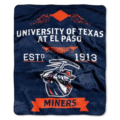 NORTHWEST Texas El Paso UTEP Miners 50x60 Label Design Royal Plush Raschel Blanket Throw