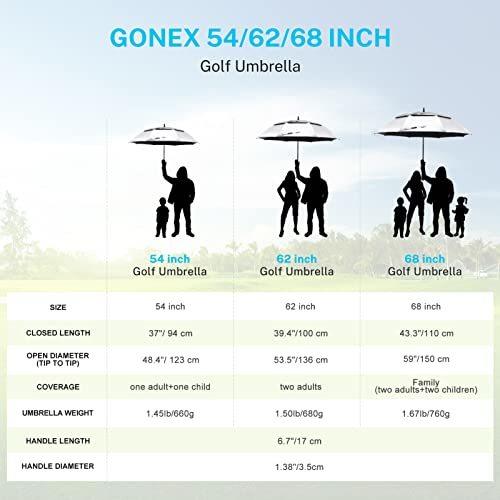 Gonex 62 Inch Silver Extra Large Golf Umbrella Automatic Open Travel Rain Umbrella with Windproof Water Resistant Double Canopy Oversize Vented Umbrellas for 2-3 Men and UV protection Black
