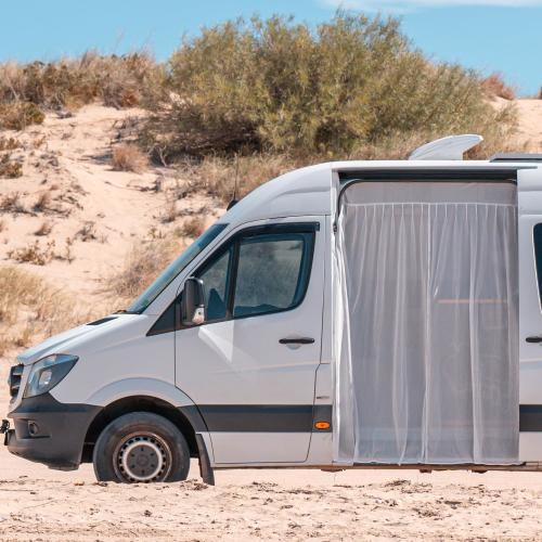 Living in a Bubble Van Bug Screen for Standard Roof Mercedes Sprinter & Ford Transit and High Roof RAM Promaster Universal Size Side Door Flyscreen Mosquito Net Center Magnetic Closure