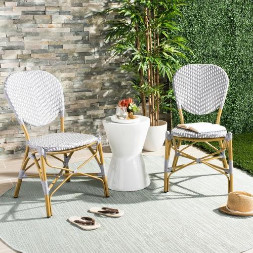 Set of 2 Color White Safavieh Lisbeth Wicker / Rattan Side Chairs in White (Set of 2)
