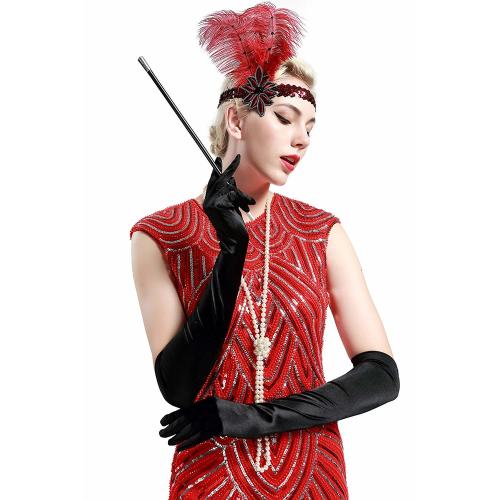 BABEYOND Classic Long Opera Pageant Party 1920s Satin Gloves Stretchy Adult Size Elbow Wrist Length 20.5 (Long Smooth 20.5in/Black)