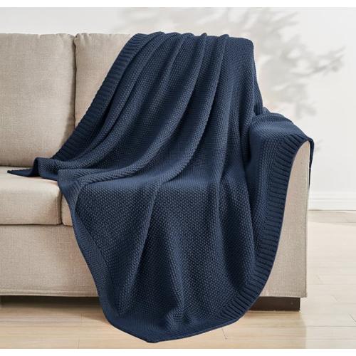 Super Soft Throw Blanket for Couch, Fluffy Cozy Lightweight Dark Blue Blanket, Large Fuzzy Warm Knit Blanket for Bed Sofa, 90x90