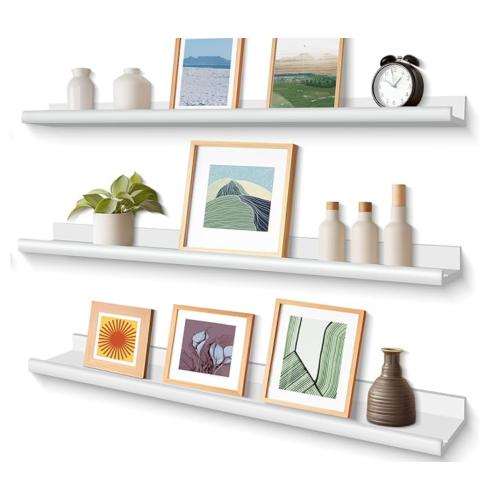 Annecy Floating Shelves Set of 3, 36 Inch White Rustic Wood Shelves for Wall