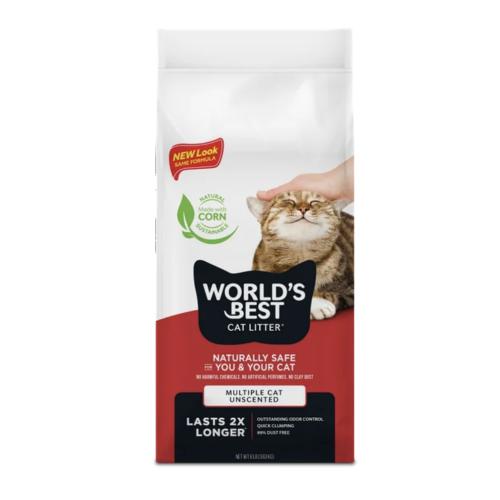 WORLD'S BEST CAT LITTER Multiple Cat Unscented 8-Pounds - Natural Ingredients Quick Clumping Flushable 99% Dust Free & Made in USA - Long-Lasting Odor Control & Easy Scooping