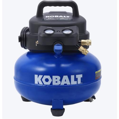 6-GAL, 150 max PSI, Portable Pancake Air Compressor, Large, Blue - no hose.