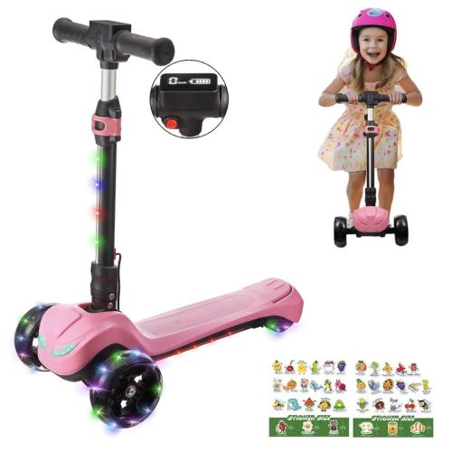 3 Wheel Electric Scooter for Kids Ages 3 , LCD Display, Colorful Lights, Reliable Thumb Throttle, 3 Adjustable Height, 5Mph Safe Speed and Long Range, Foldable Kids Electric Scooter