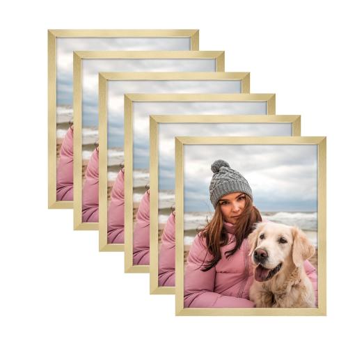 AUEAR 16x20 Picture Frames Set of 6, with Mat for 11x14 or 16x20 without Mat, Composite Wood Gallery Photo Frames with Plexiglass, Wall Mounting (gold)
