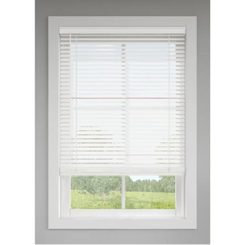 LEVOLOR Trim Go 2-in Slat Width 59-in x 48-in Cordless White Faux Wood Room Darkening Full-view Standard Horizontal Blinds