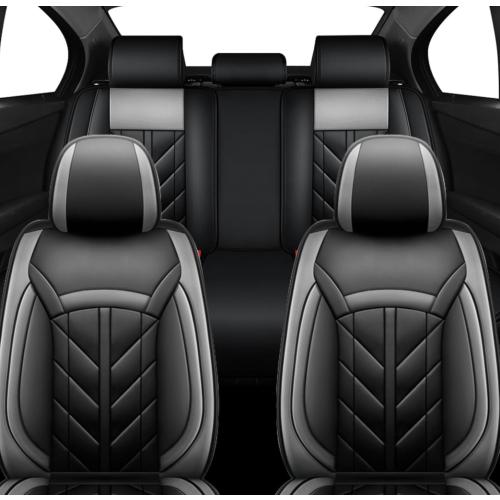 5pcs Car Seat Covers Fit for Kia Forte 2010-2025,Waterproof Leather Car Seat Protector Cushion, Airbag Compatible Car Seat Covers, (Black&Grey)