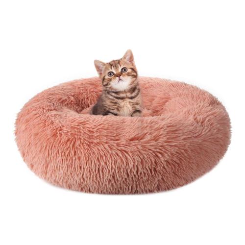 rabbitgoo Cat Beds for Indoor Cats, 20 inches Cat Bed Machine Washable, Fluffy Round Pet Bed Non-Slip, Calming Soft Plush Donut Cuddler Cushion Self Warming for Small Dogs Kittens, Light Pink,