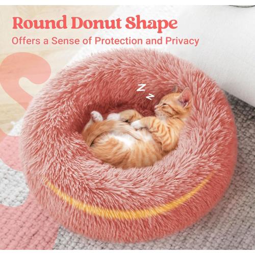 rabbitgoo Cat Beds for Indoor Cats, 20 inches Cat Bed Machine Washable, Fluffy Round Pet Bed Non-Slip, Calming Soft Plush Donut Cuddler Cushion Self Warming for Small Dogs Kittens, Light Pink,
